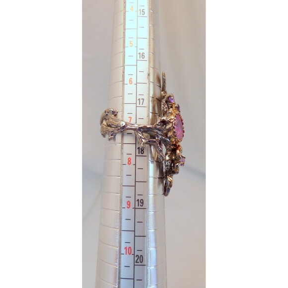Natural Pink Tourmaline Amethyst Oxidized Sterling Silver Ring Vine Botanical - Picture 8 of 8